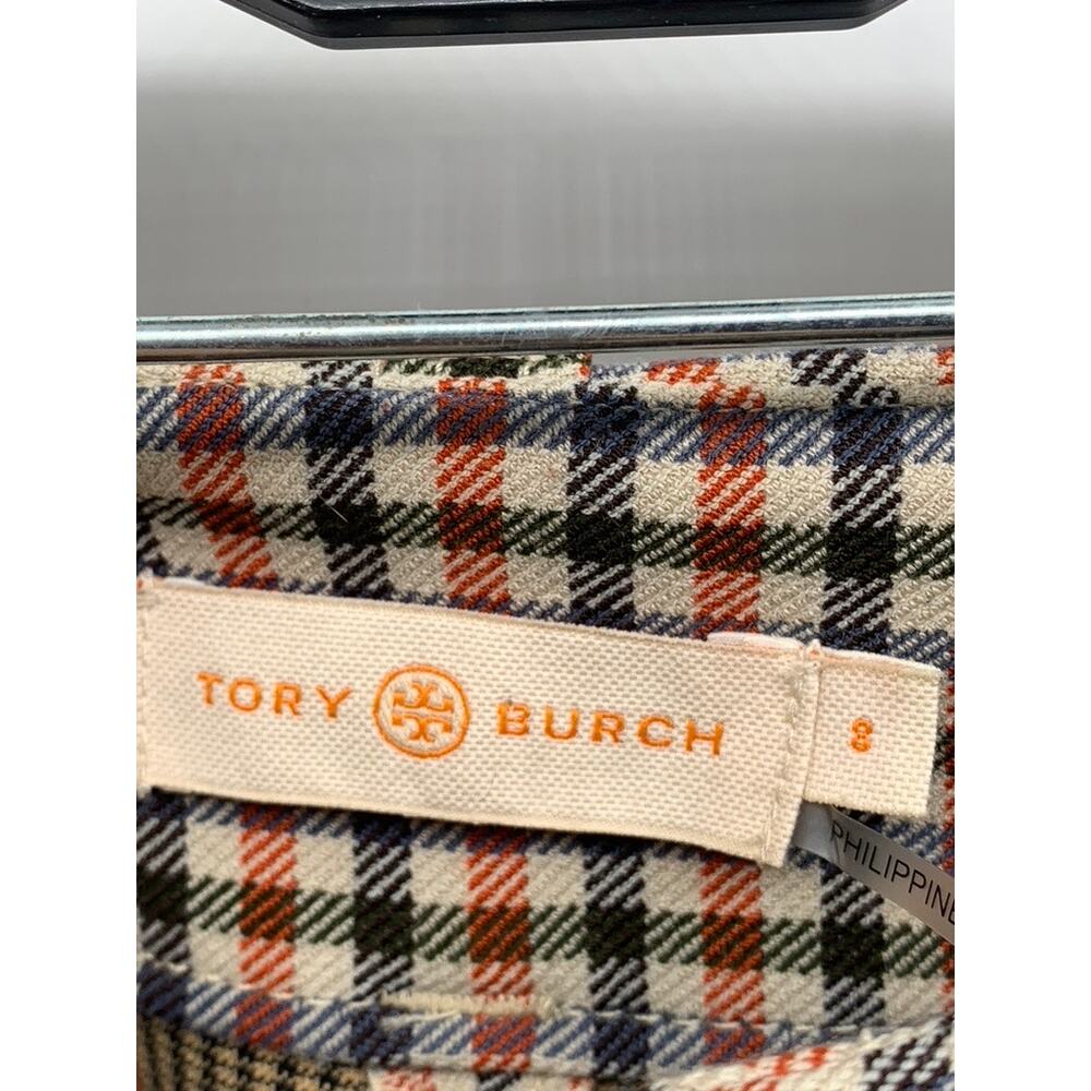 TORY BURCH Women's Orange-Black-Beige Gingham Flare Pants SZ 8(L) - Picture 5 of 10